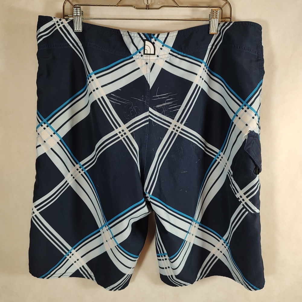 The North Face Board Shorts Swim Trunks Beach Surf Navy Plaid Men's Size 38